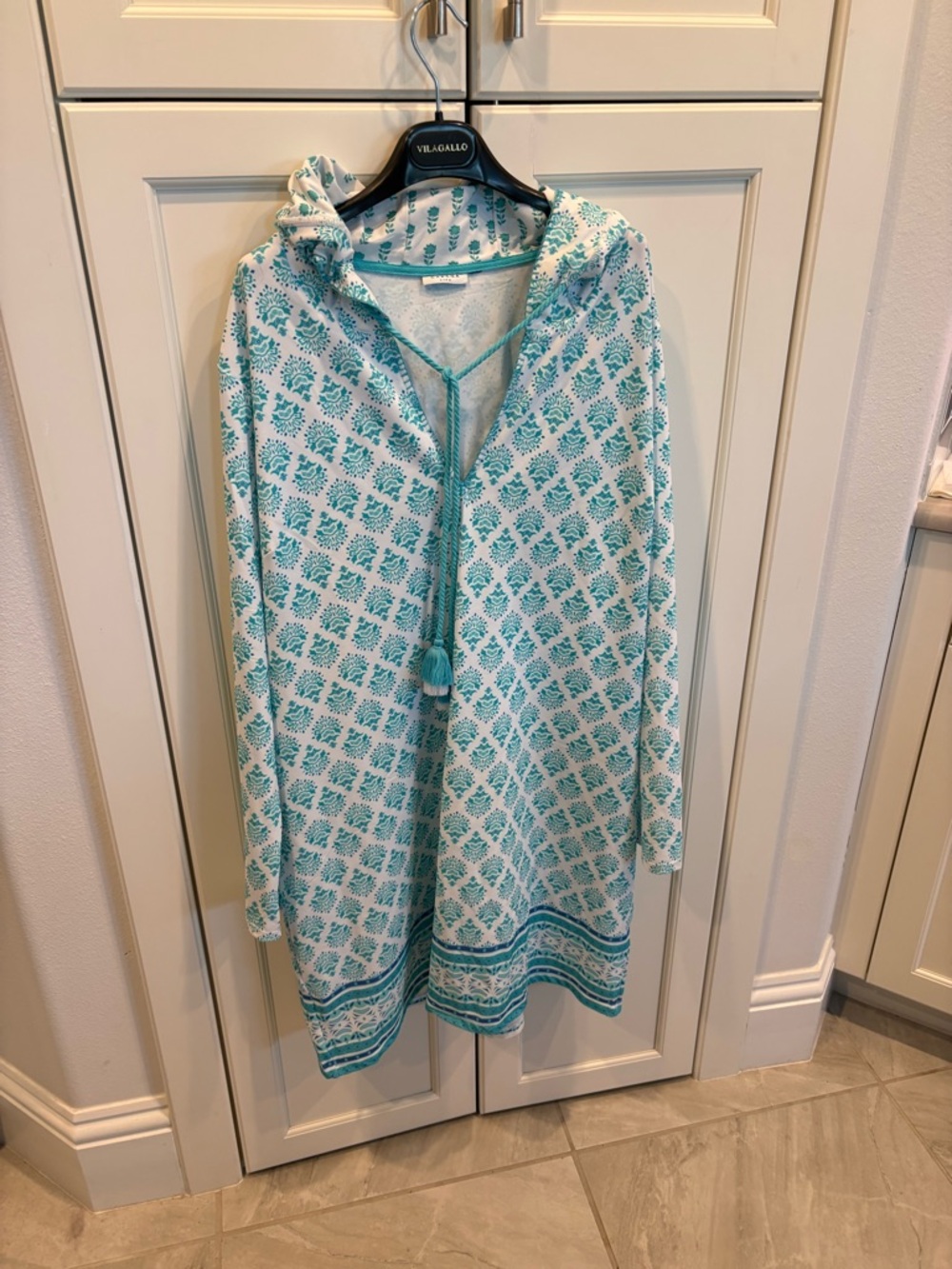 Cabana Life White and Turquoise Hooded Swim Coverup
